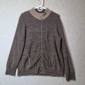 Vintage Cotton Country Brown Knit Cotton LS Zip Up Sweater Men's Medium Pockets